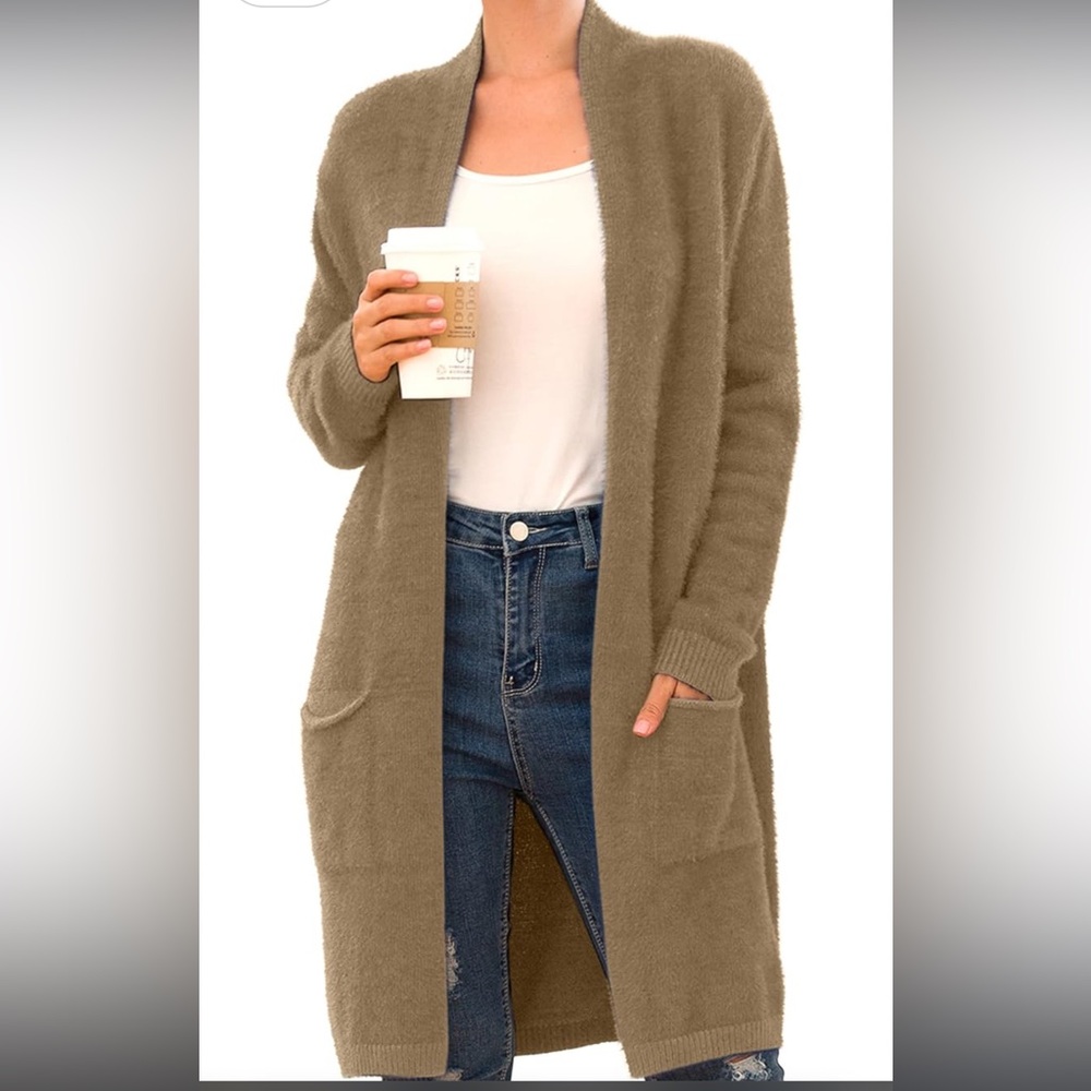 Khaki Open Front Knit Cardigan